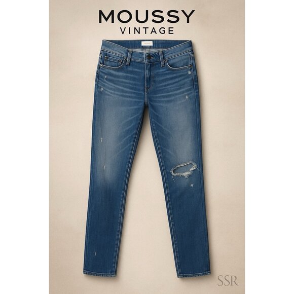 Moussy Vintage Distressed Slim Jeans Light Blue Wash Womens Size 28 - Picture 1 of 8